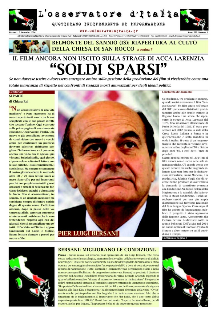 L'osservatore d'Italia edizione del 7 Gennaio 2014